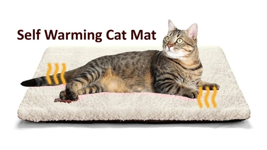Self warming cat mat reflecting body heat to keep cats warm without electricity